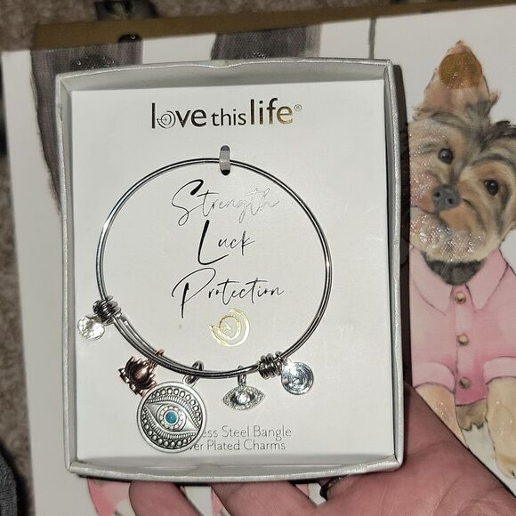 Love This Life Two Tone Evil Eye & Lotus Flower Bracelet New - Picture 5 of 5